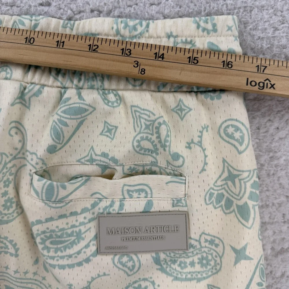 Maison Article Sweat Shorts Mens Large White Paisley Polyester Y2K Hype Casual